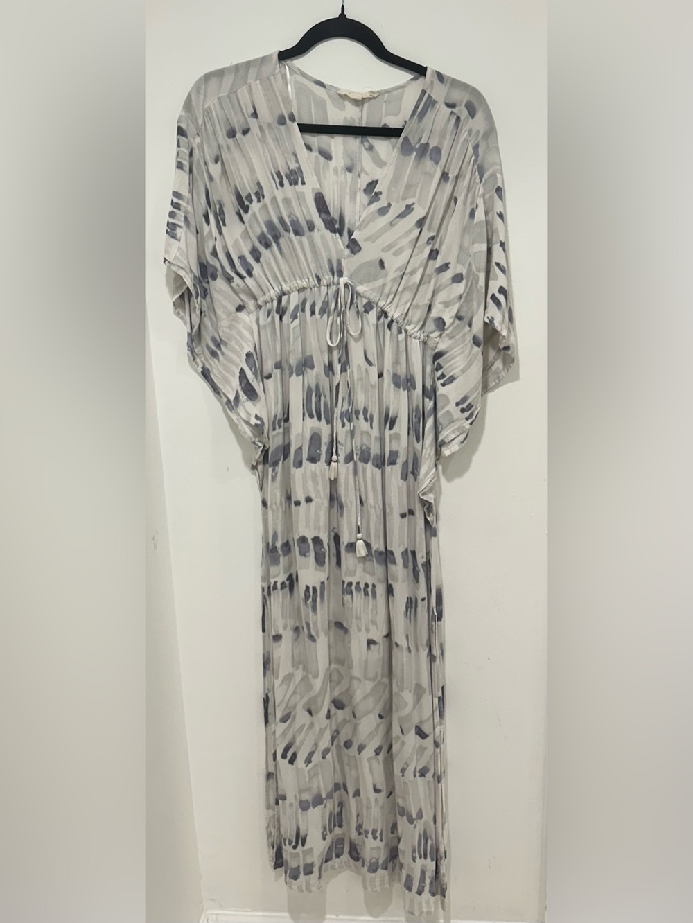 lovestitch Gray, Blue & White Printed Pleated Maxi Dress